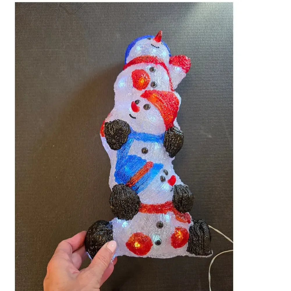 Vtg Seasons Design Stacked Acrylic White LED Light Up Snowmen Holiday Decor